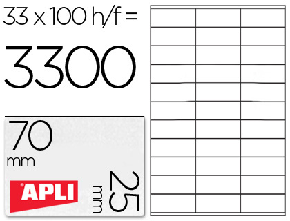 CJ100 hojas A4 3300 etiquetas adhesivas Apli 01270 70x25mm. ILC